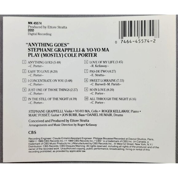 Anything Goes by Stephan Grappelli & Yo-Yo Ma Cole Porter Music CD  37133cd - Picture 2 of 2